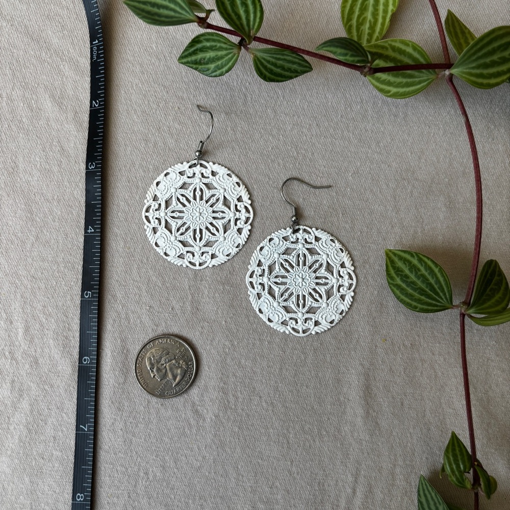Boho White Filigree Dangle Earrings